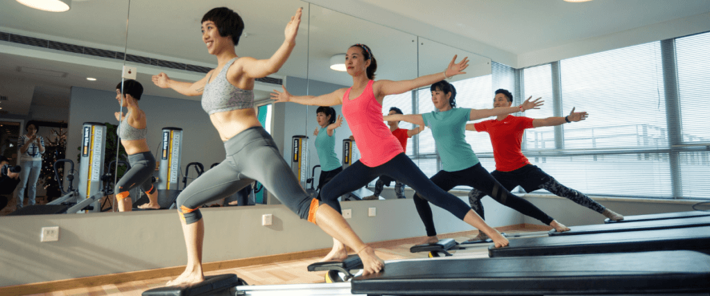 a group doing pilates with smile